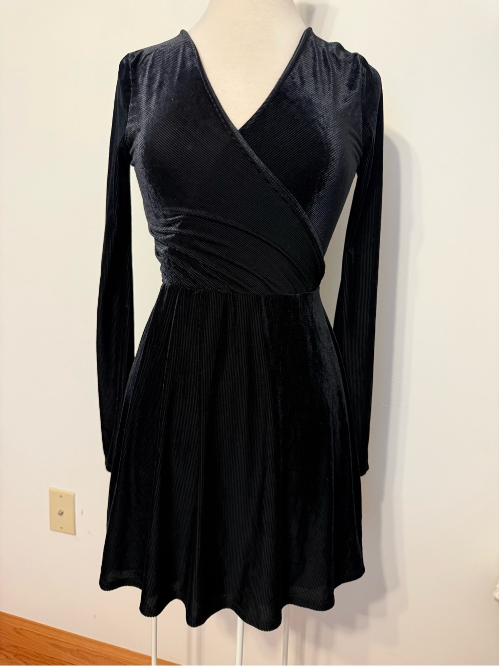 Express Black Velvet Long Sleeve Wrap Dress
